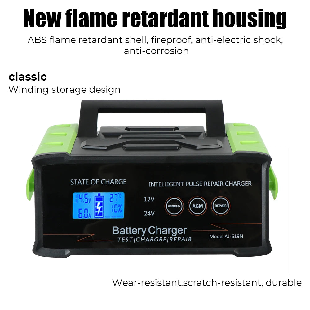 For Car Truck Boat Motorcycle 400W 12V-24V Car Repair Tool Trickle Smart Pulse Repair Car Battery Charger Smart Battery Charger