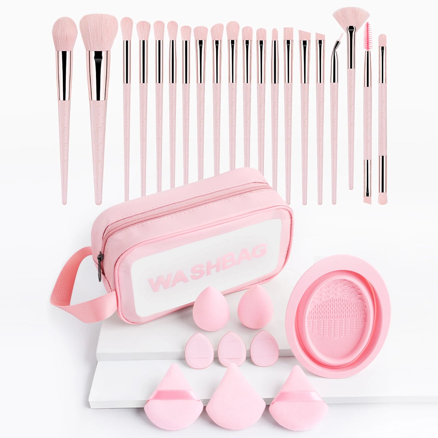 Makeup Brush Sets with bag&Makeup Brush Cleaning Tool, 20pcs Plastic Classic Multifunctional Makeup Brush for Professionals
