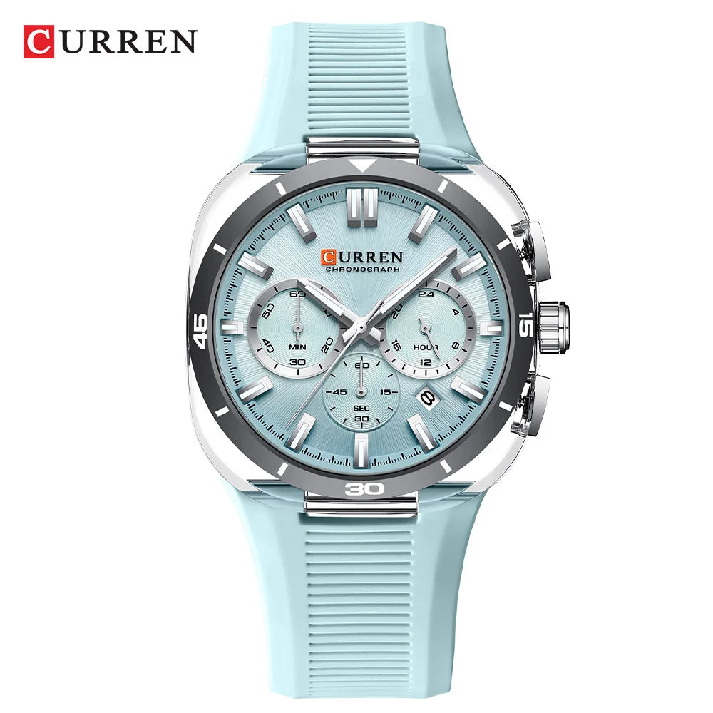CURREN 8502 Brand New Quartz Watches for Men Chronograph Calendar Luminous Sport 30M Waterproof Silicone Strap Mens Wristwatch