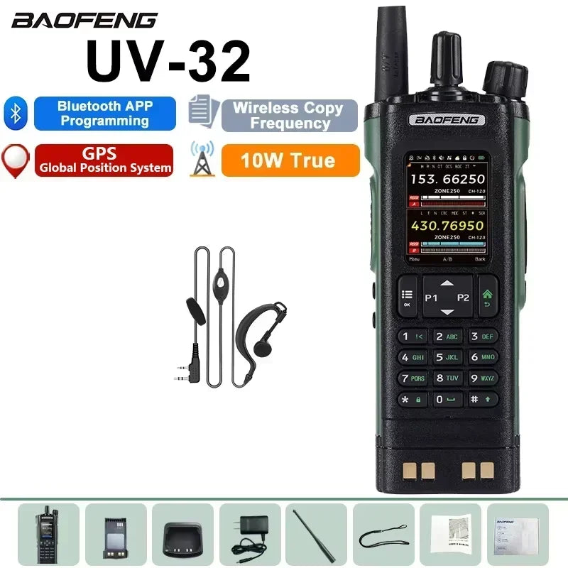 Baofeng UV 32 Walkie Talkie 10W GPS Bluetooth Programming Wireless Copy Frequency Multi Band USB-C FM AM Ham Radio Updated UV25M
