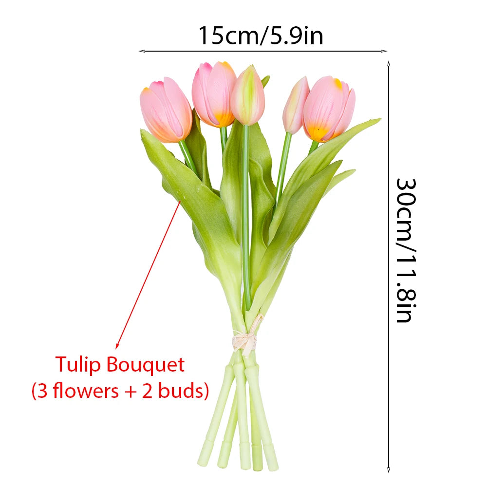 5pcs Artificial Tulip Bouquet Silicone Fake Flowers Party Decoration Living Room Table Centerpiece Floral Arrangement Decoration