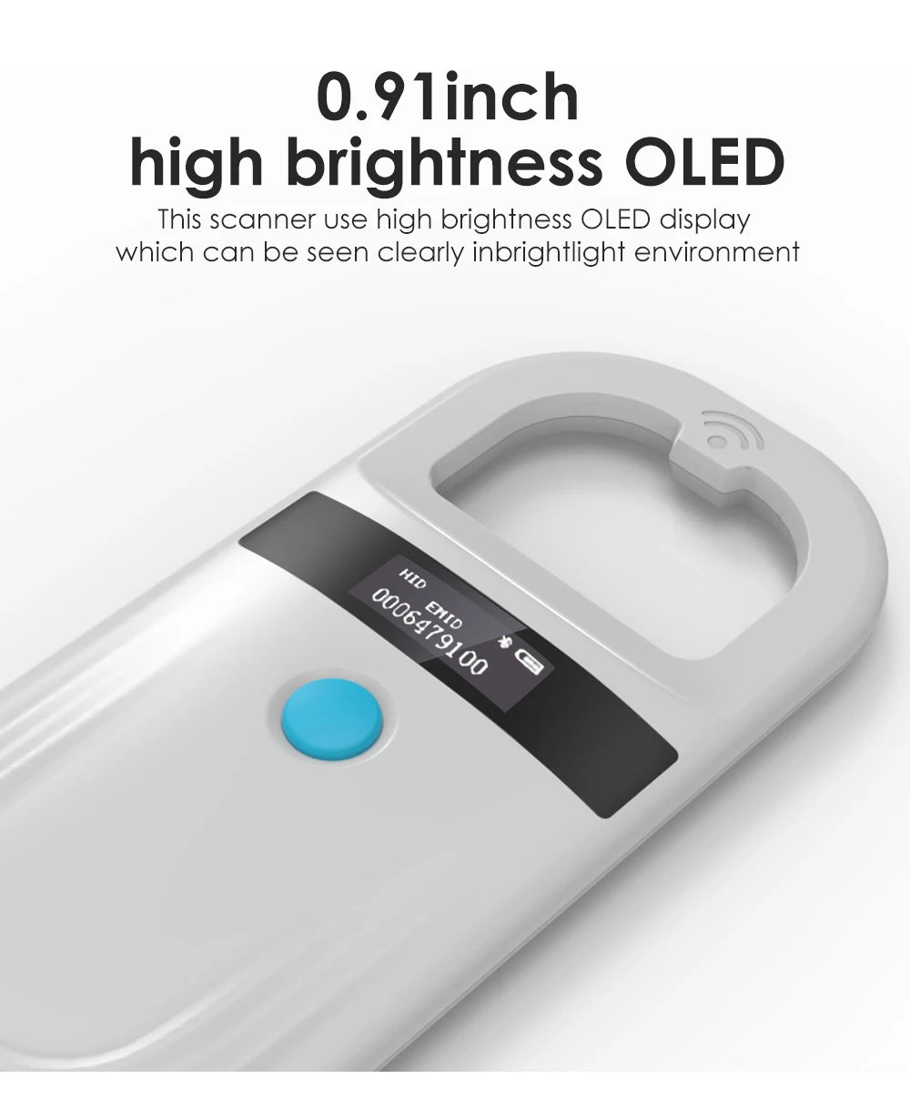 Handheld 134.2KHz 125kHz Animal RFID Reader Pet Cat Dog Microchip Scanner FDX-B Glass Chip USB/Bluetooth Tag Reader with Tags