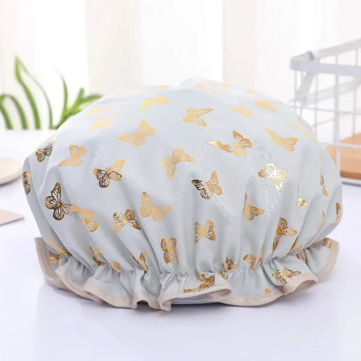 Shower cap waterproof hair cap hot gold printed polyester cotton shower cap bath lady For Women Salon Shower Supplies Wholesale