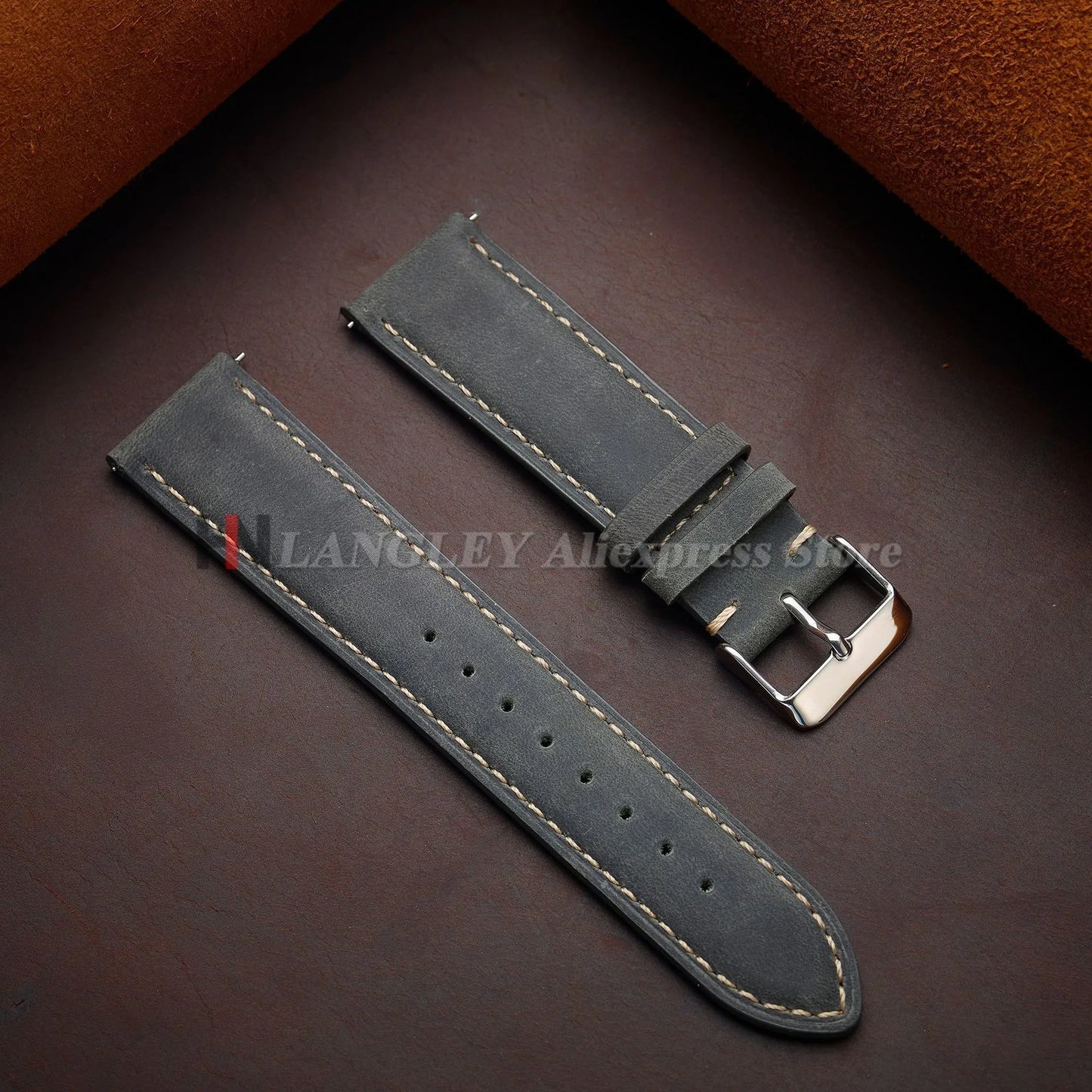 Cowhide Leather Watch Strap 14mm 16mm 18mm 20mm 22mm 24mm for Samsung Galaxy Watch 7/6/5/4 Vintage Brown Quick Release Bracelets