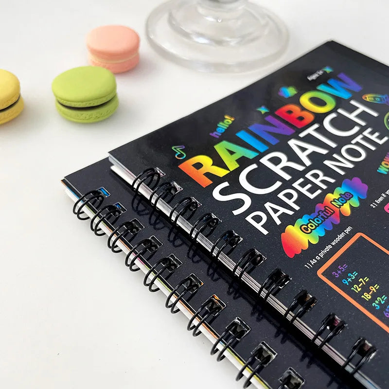 2PCs Rainbow Scratch Paper Children's Scratch Book Art Book DIY Rainbow Art Paper Card Neon Scratch Book Grafitti Colouring Book
