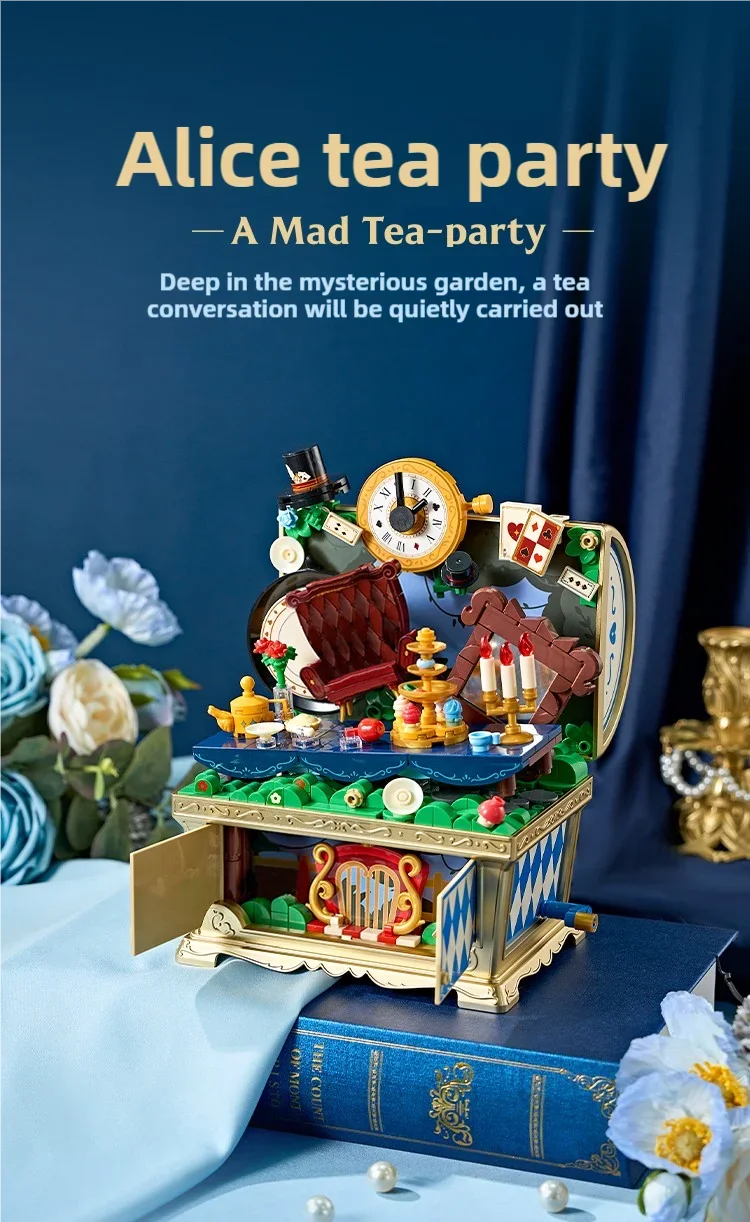 Fairytale Music Box Treasure Chest Fairy Tale Scene Model Bricks Set With Mini Figure Doll Desktop Deco Kids DIY Toys Girl Gifts