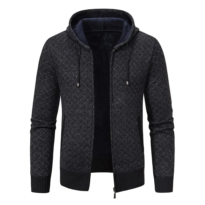 Men's Winter Knitted Sweaters Zip Up Knit Cardigan Casual Hooded Outwear Mens Sweater Coat Versatile Top Clothes