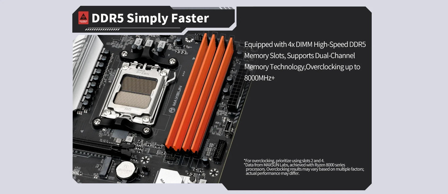 MAXSUN Terminator B650M WiFi6 Computer Motherboard support AMD CPU AM5 Ryzen7000 Ryzen8000 Ryzen9000 Bluetooth 5.2 DDR5 SATA3.0