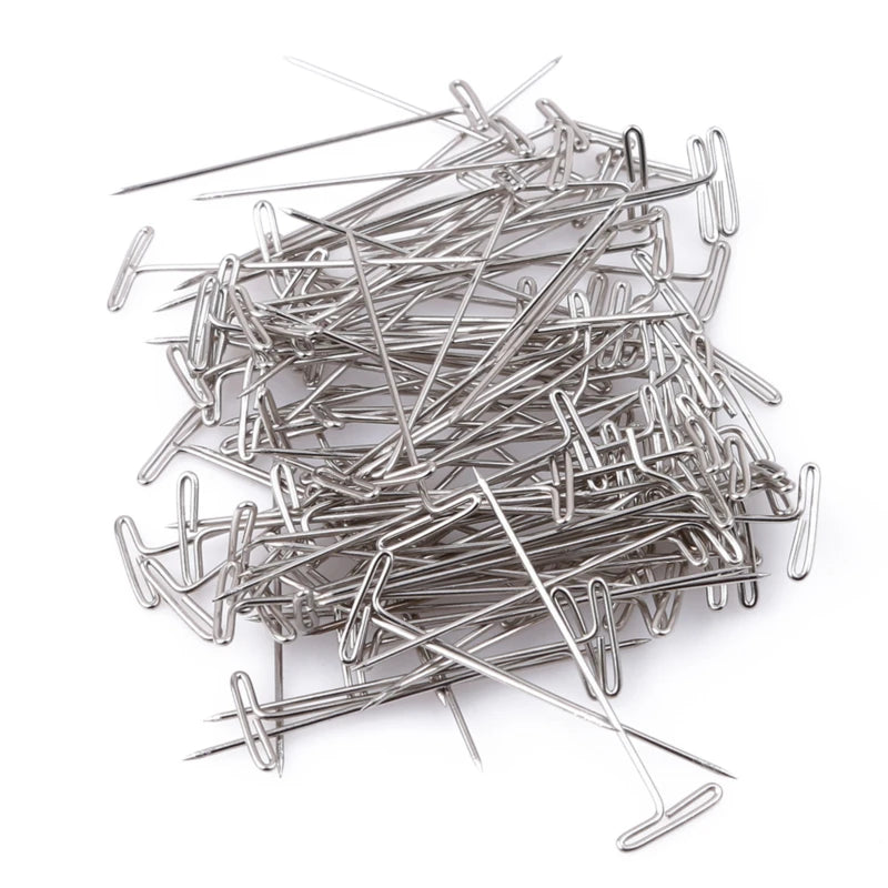 50/100Pcs 27/32/38/45/50MM T Pin Needles Wig Making T Pins for Blocking Knitting Assorted Sizes T-Pins Stainless Steel