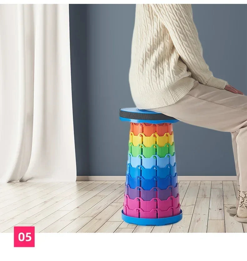 Popular Lightweight Plastic Folding Stool Portable Rainbow Folding Expandable Stool and Space Saving Furniture