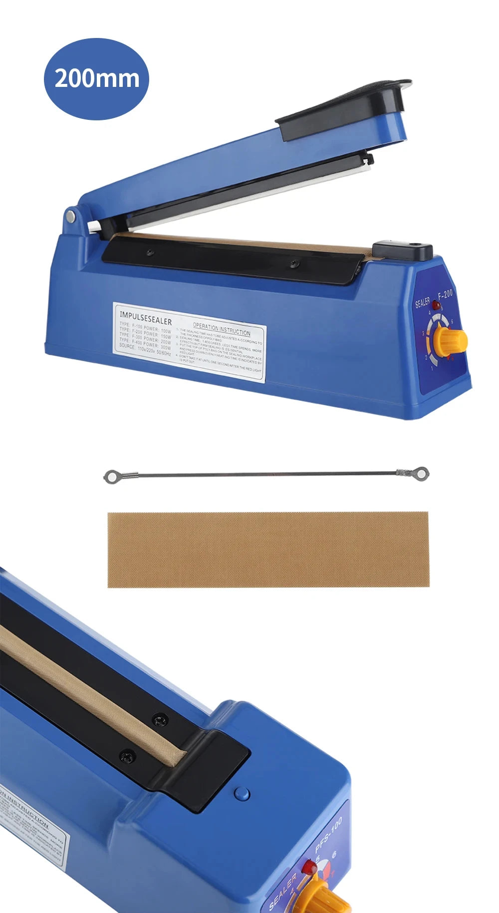 Electric Heat Bag Sealing Machine Plastic Bag Sealer Hand Press Food Seal Plastic Bag Impulse Sealer Fast Heat Packaging Machine