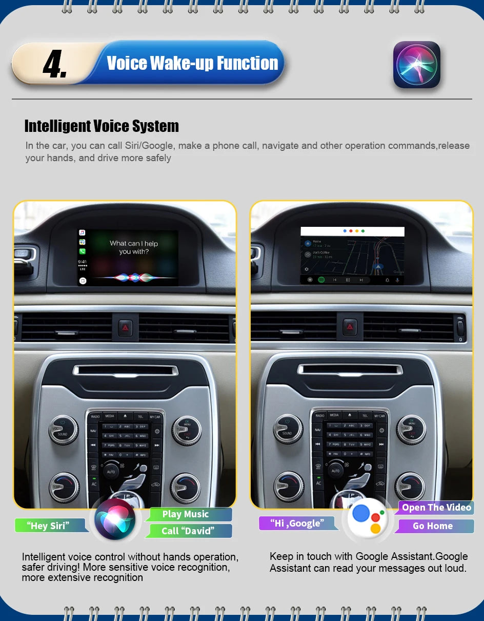Wireless Apple CarPlay For VOLVO 7‘’ S60 S80 XC60 V60 V40 S60L 2015-2019 Car Play Android Auto Box Mirror Front View Rear Camera