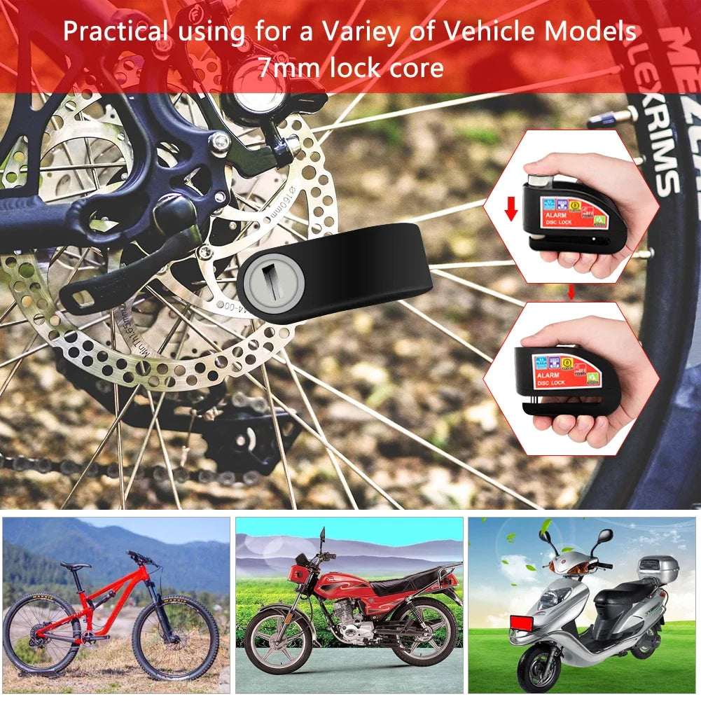 Motorcycle Scooter Bicycle  Alarm Lock Wheel Disc Brake Waterproof Anti-Theft Aluminum Alloy Safety Brake Lock Moto Aaccessories