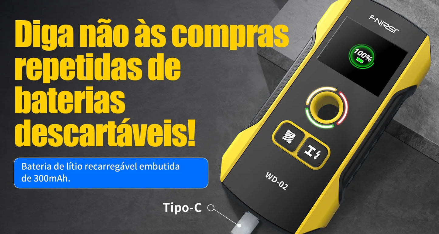 FNIRSI WD-02 Versão em português Detetor de parede Localizador de vigas Cabos CA com carga Vigas de metal Vigas de madeira