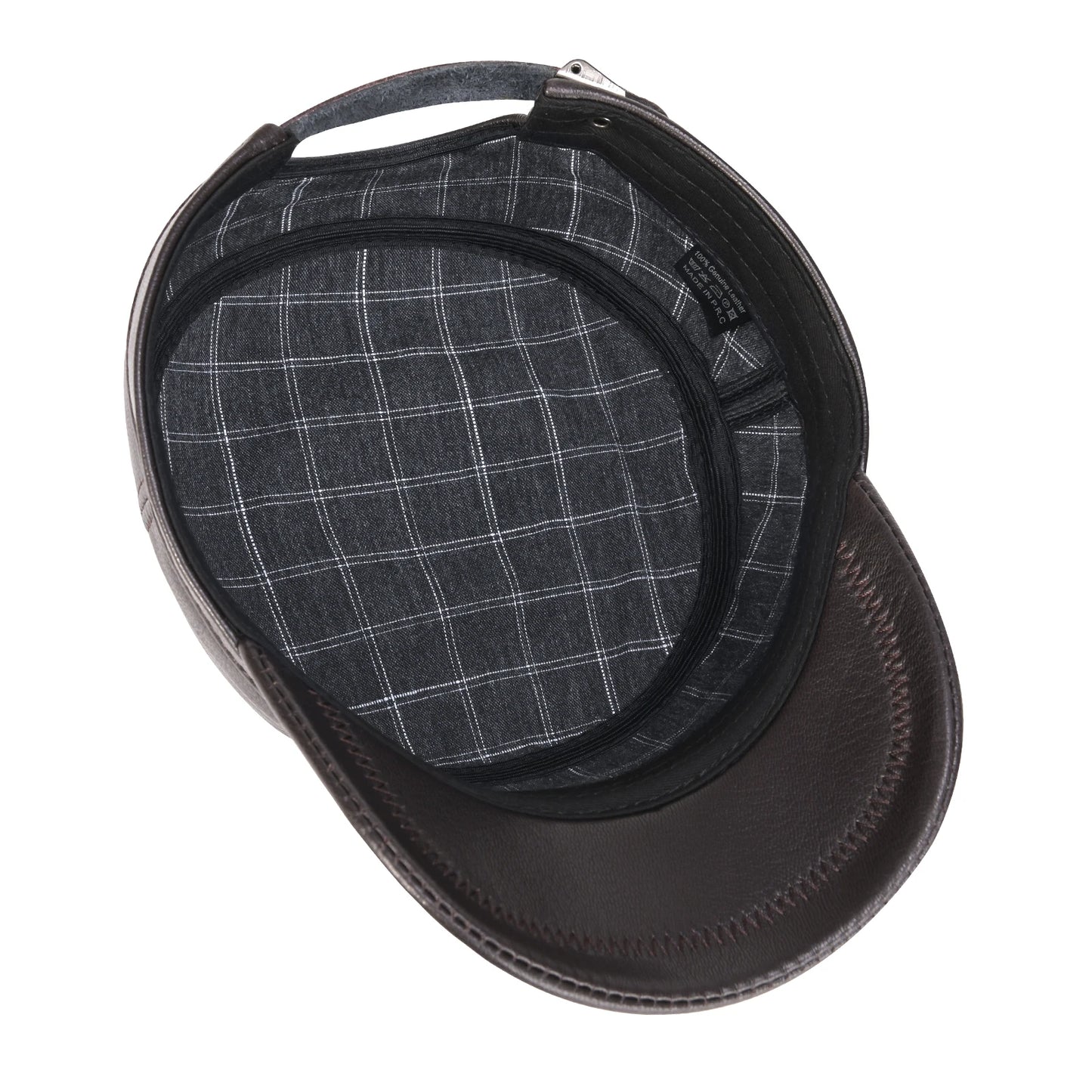 VOBOOM Winter Leather Cadet Army Cap Cabbies Adjustable Soft Flat Top Military Style Hat for Men