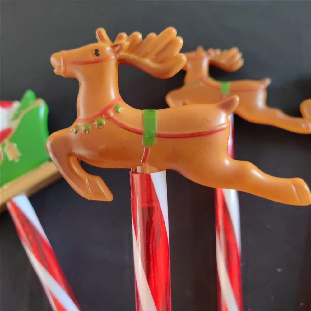 5pcs Solar LED Christmas Lights Set Santa Reindeer Design for Outdoor Patio Garden Lawn Decor Holiday Lights Waterproof 136