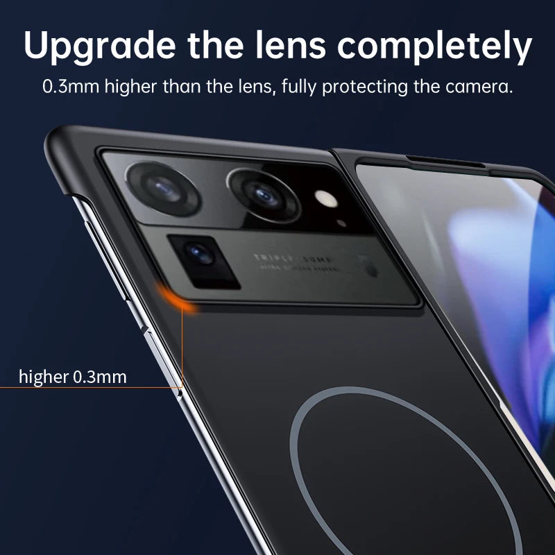 For Magsafe Ultra Thin Frameless Case For Tecno Phantom V Fold2 V Fold Frosted Wireless Charging Hard PC Shockproof Back Cover