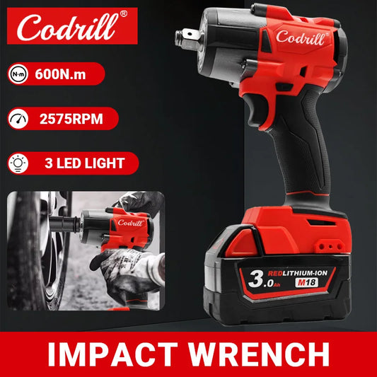 For Milwaukee Battery PIN Brushless Cordless 1/2 Electric Wrench Car Repair Screwdriver Impact Drill Rechargable 18V Power Tools