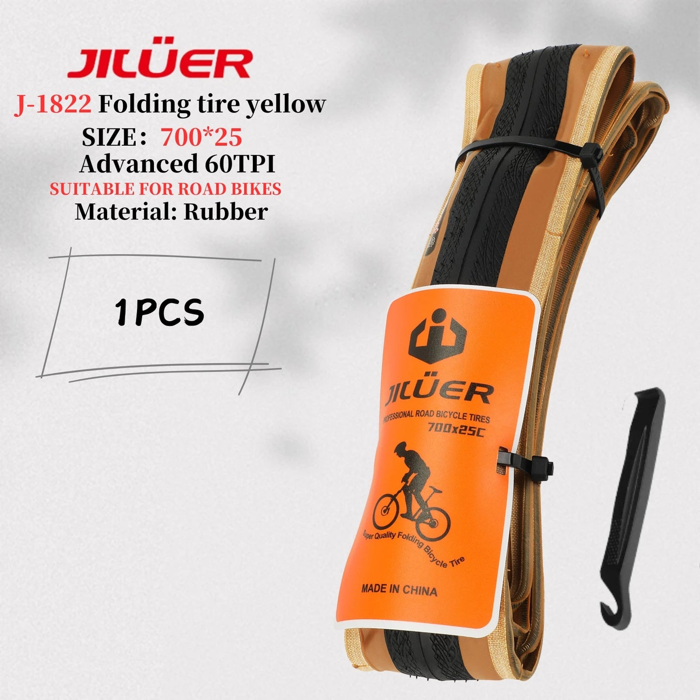 High-Performance 700C Road Bike Tires - 60TPI Puncture Resistant & Foldable Black/Yellow, Ultralight Bike Inner Tube 700x25c