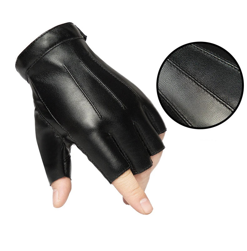 Men Women Gloves PU Leather Fingerless Fitness Sports Button Street Dance Perform Fishing Tactics Four Seasons Cycling Gloves