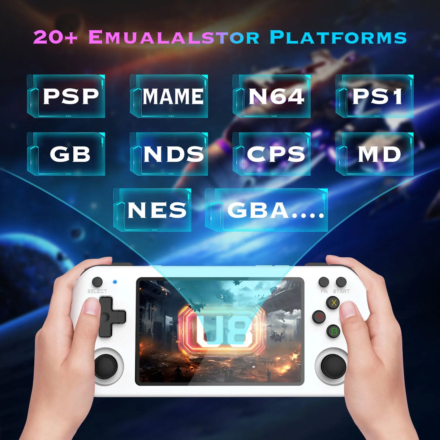 Open Source U8 Retro Handheld Video Game Console Linux System 4.0 Inch IPS Screen Portable Pocket Video Player 128GB Games