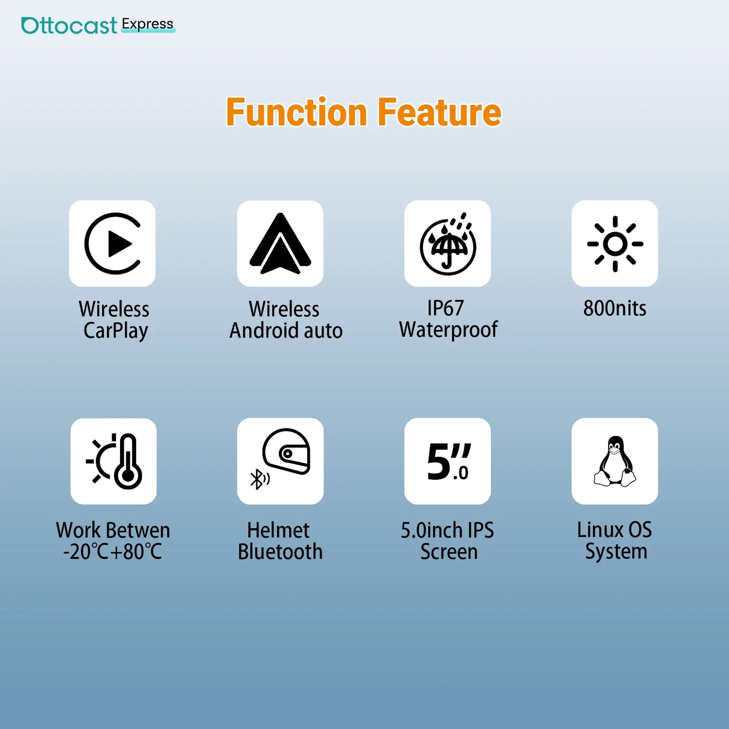 Ottocast 6.0 inch IP67 Waterproof Motorcycle GPS Navigation Wireless Carplay Android Auto DVR Drive Recorder Moto Monitor Wifi