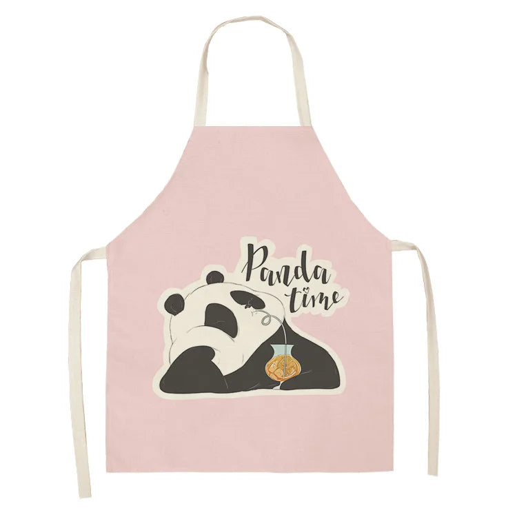Cartoon Panda Multi-functional Linen Apron Dress Garden Children's Aprons for Woman Man Kids Pink Kitchen Baking Accessories