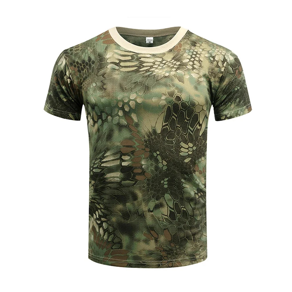 Camouflage 3D T-shirt men's outdoor fashion casual round neck short sleeved summer street outdoor sports T-shirt lightweight bre