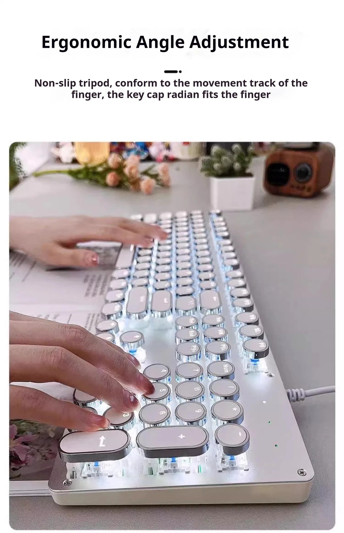 EWEADN TK100 Punk Typewriter Mechanical Gaming Keyboard, 104Keys with LED Backlit USB Wired Keyboards, for Windows Laptop PC