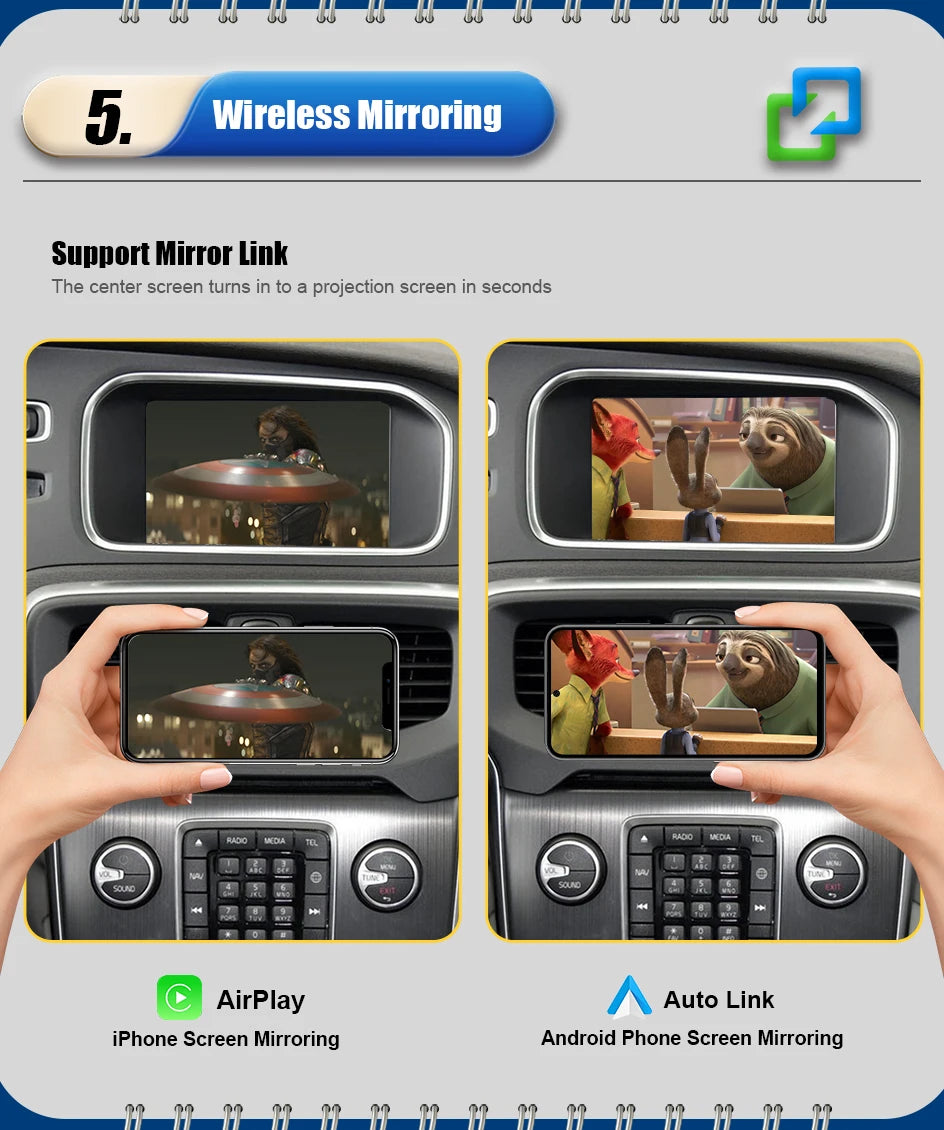 Wireless Apple CarPlay For VOLVO 7‘’ S60 S80 XC60 V60 V40 S60L 2015-2019 Car Play Android Auto Box Mirror Front View Rear Camera