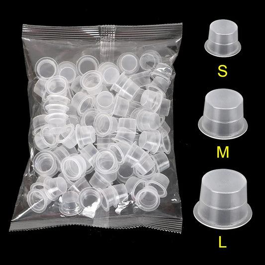 100pcs Tattoo Large Medium Small Ink Pigment Cup Ring Transparent Microblading Cap Lip Eyebrow PMU Bleaching Supplies Cream