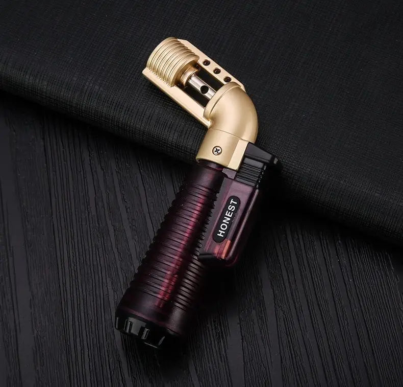 Metal Gun Tip Lighters Transparent Body Visible Gas Inflatable Lighter Portable Elbow Gun Lighter Ignition Gadgets