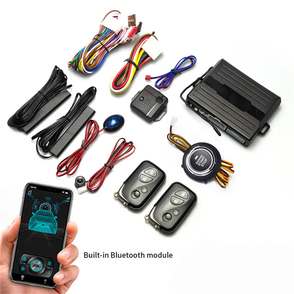 Car Smart Key Starter Alarm Bluetooth Autostart Set Auto Start Stop Push Button Keyless Entry System Skit Automotive Accessories