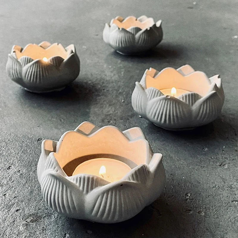 Lotus Shape Candle Holder Plaster Mold Lotus Candle Cup Vessel Cement Mold Terrazzo Silicone Mold Jesmonite