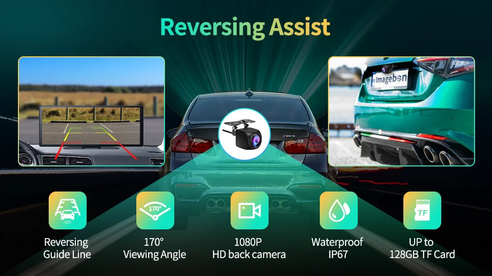 Imagebon 11.3″ 4K ADAS Rearview Mirror Camera Wireless CarPlay & Android Auto 3 Channel Recording Dash Cam GPS Navigation DVR