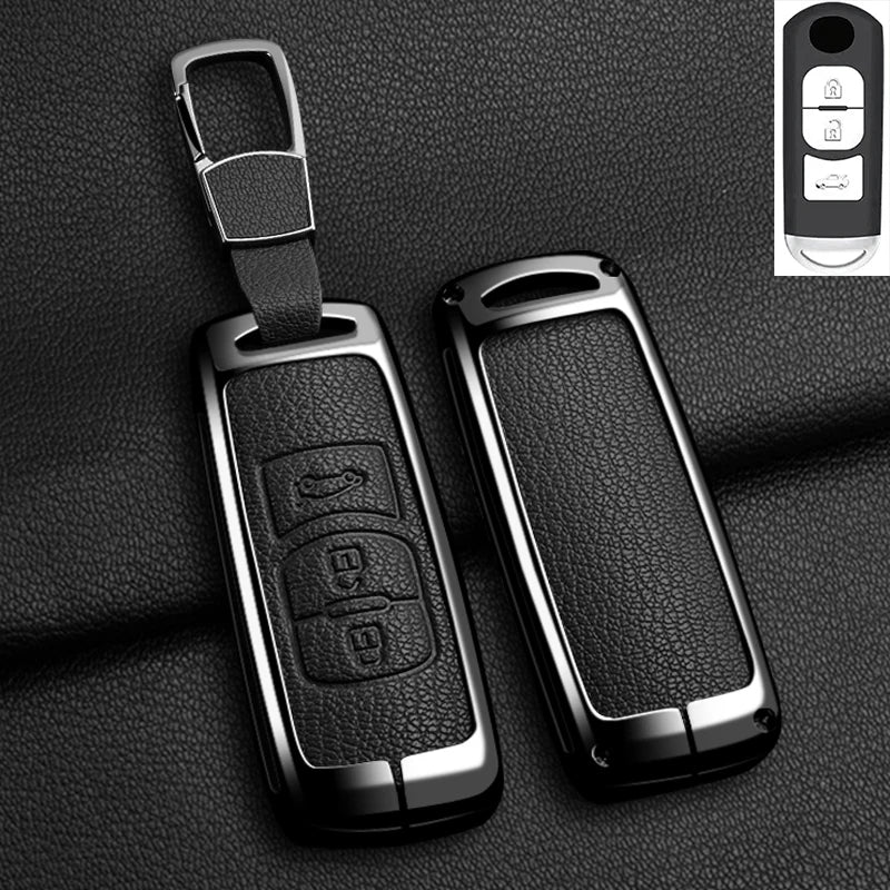 Suitable for Mazda Axela Atenza 3 2 6 CX3 CX5 CX30 CX8 CX9 MX5 SKYACTIV Zinc Alloy Car Key Cover Leather Car Key Bag Holder