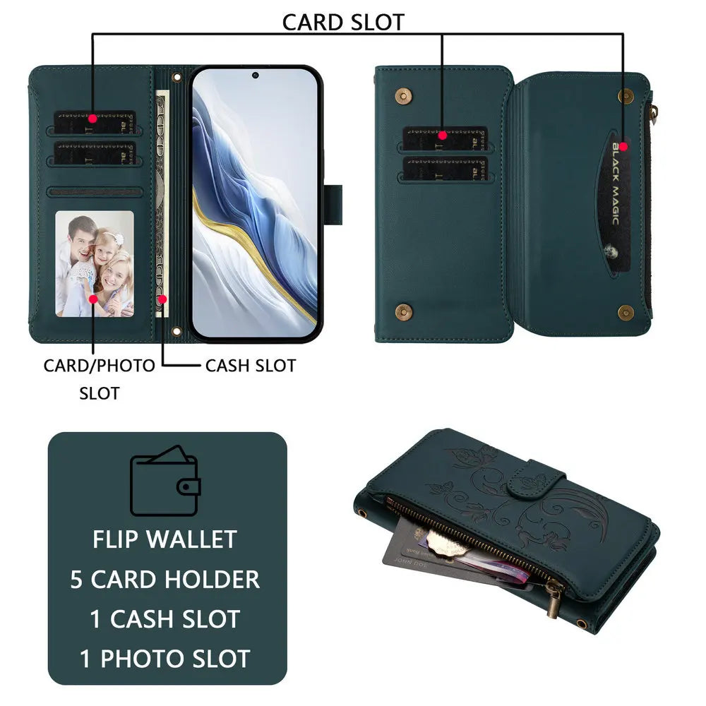 For Tecno Camon 50 Pro 2026 Edmboss Floral Zipper Leather Wallet Case for Tecno Camon 40 Premier Case Camon 50 40 Pro Funda