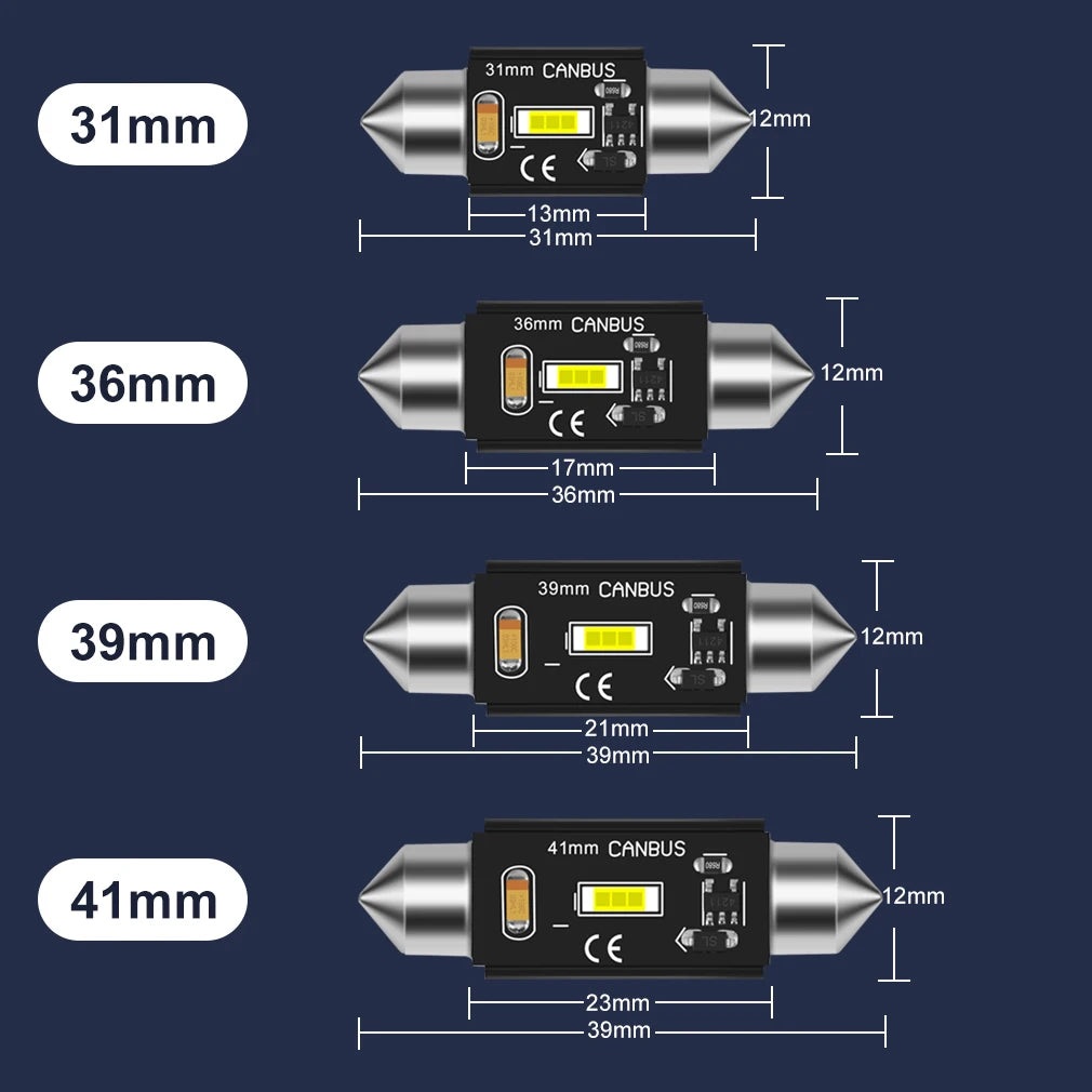 2pcs C5W C10W Festoon 31mm 36mm 39mm 41mm LED Bulbs Canbus Error Free Super Bright CSP Chips Car Dome License Plate Lamp