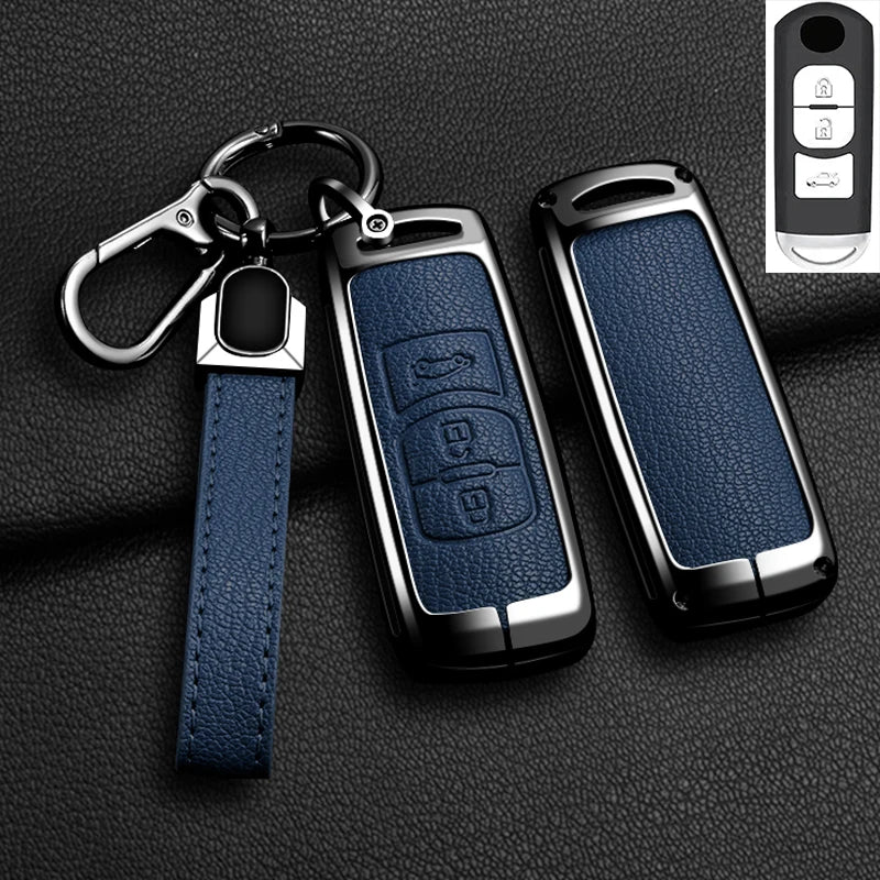 Suitable for Mazda Axela Atenza 3 2 6 CX3 CX5 CX30 CX8 CX9 MX5 SKYACTIV Zinc Alloy Car Key Cover Leather Car Key Bag Holder