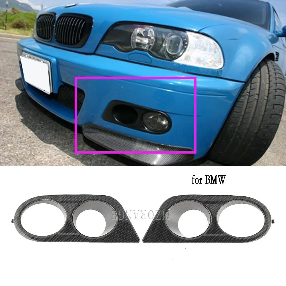 Carbon Fiber Fog Light Cover for BMW E46 M3 2001-2006 Glossy Black Fog Lights Grill Frame Surrounds Air Duct Fog Lamp Hood