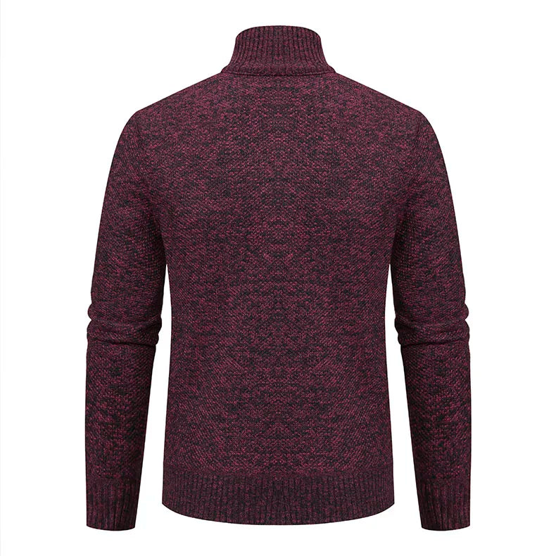 Mens Sweaters Jacket Full Zip Fleeced Sweater Cardigan Plaid Stand Collar Sweaters Coat Autumn Winter Homme Clothes