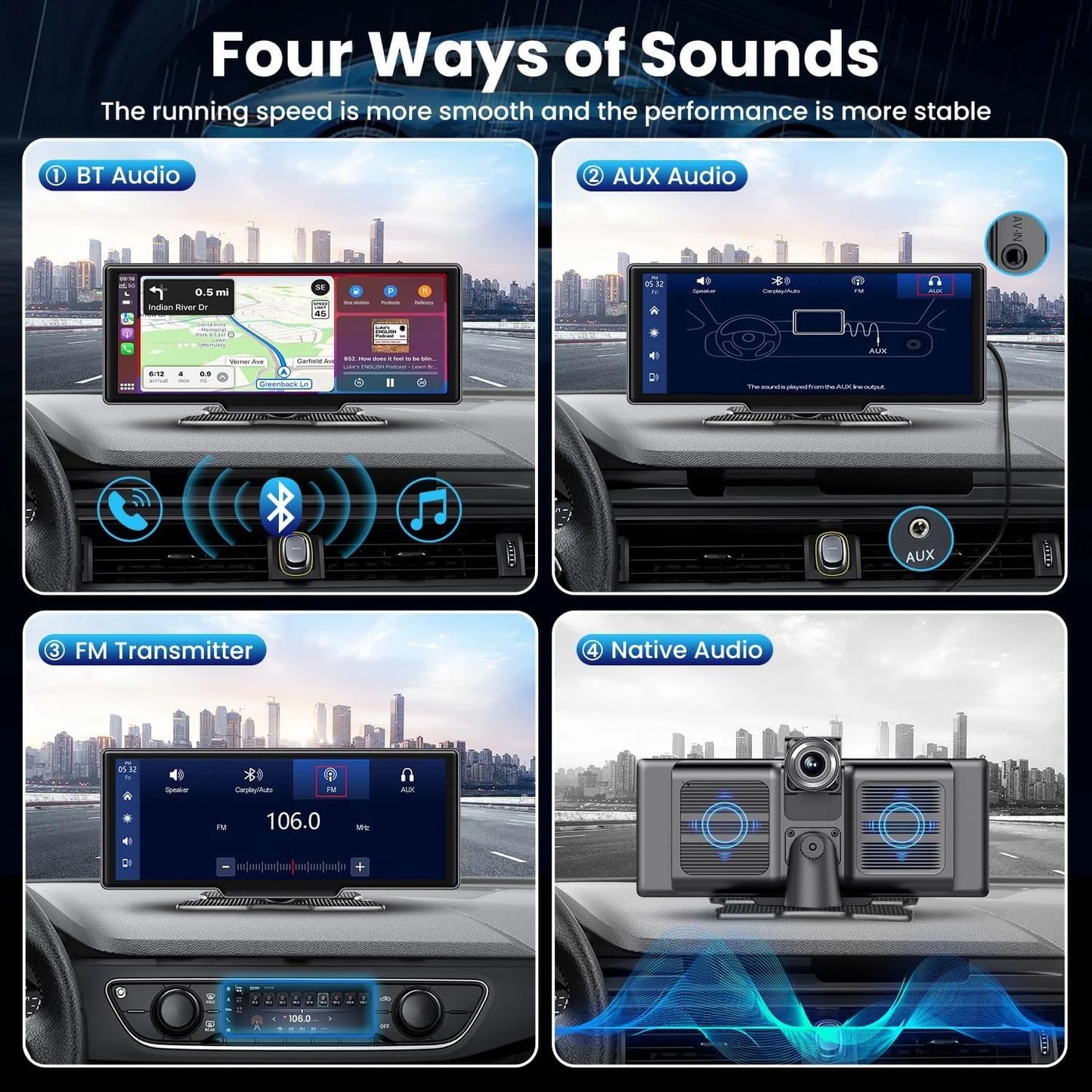 Jansite 10.26" 4K DVR Wireless CarPlay & Android Auto Dash Cam GPS Navigation 24h Park Monitor Night Vision Rear View Mirror