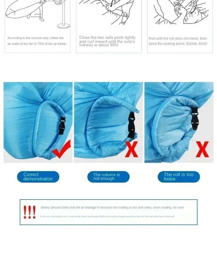 Lazy Inflatable Sofa Home Living Room Recliner Foldable Sleeping Bag Beach Camping Air Bed Outdoor Backyard Lunch Break Mattress