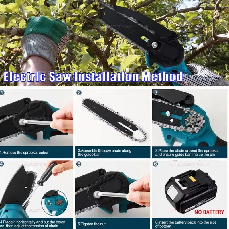 Chainsaw No Battery Small Handheld Electric 6 Inch Logging Saw Mini Portable Wood Cutting Tool Perfect for Tree Branches