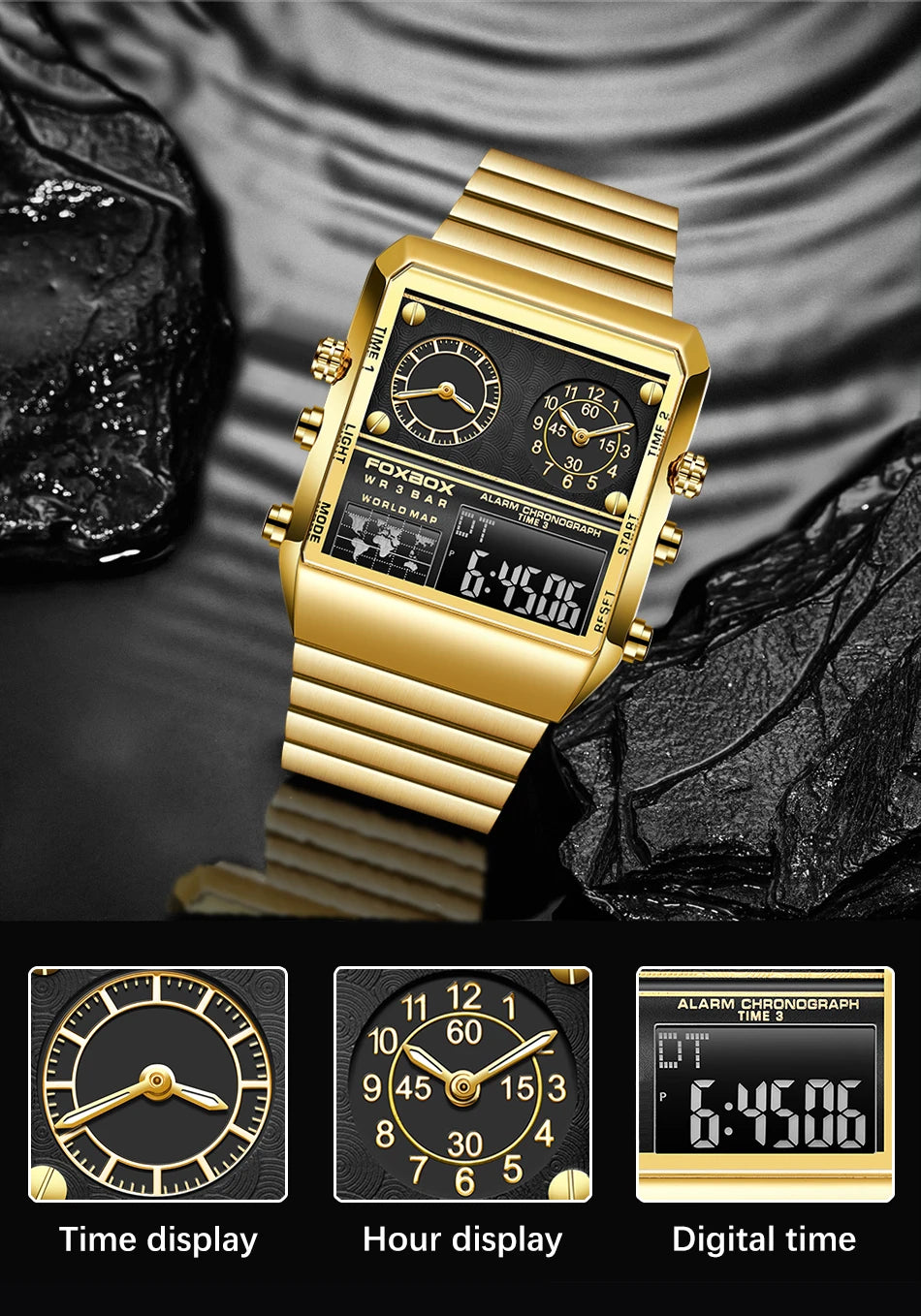 LIGE New Sport Mens Watches FOXBOX Brand Luxury Square Watch For Men Fashion Waterproof Dual Display Watch Relogio Masculino+box