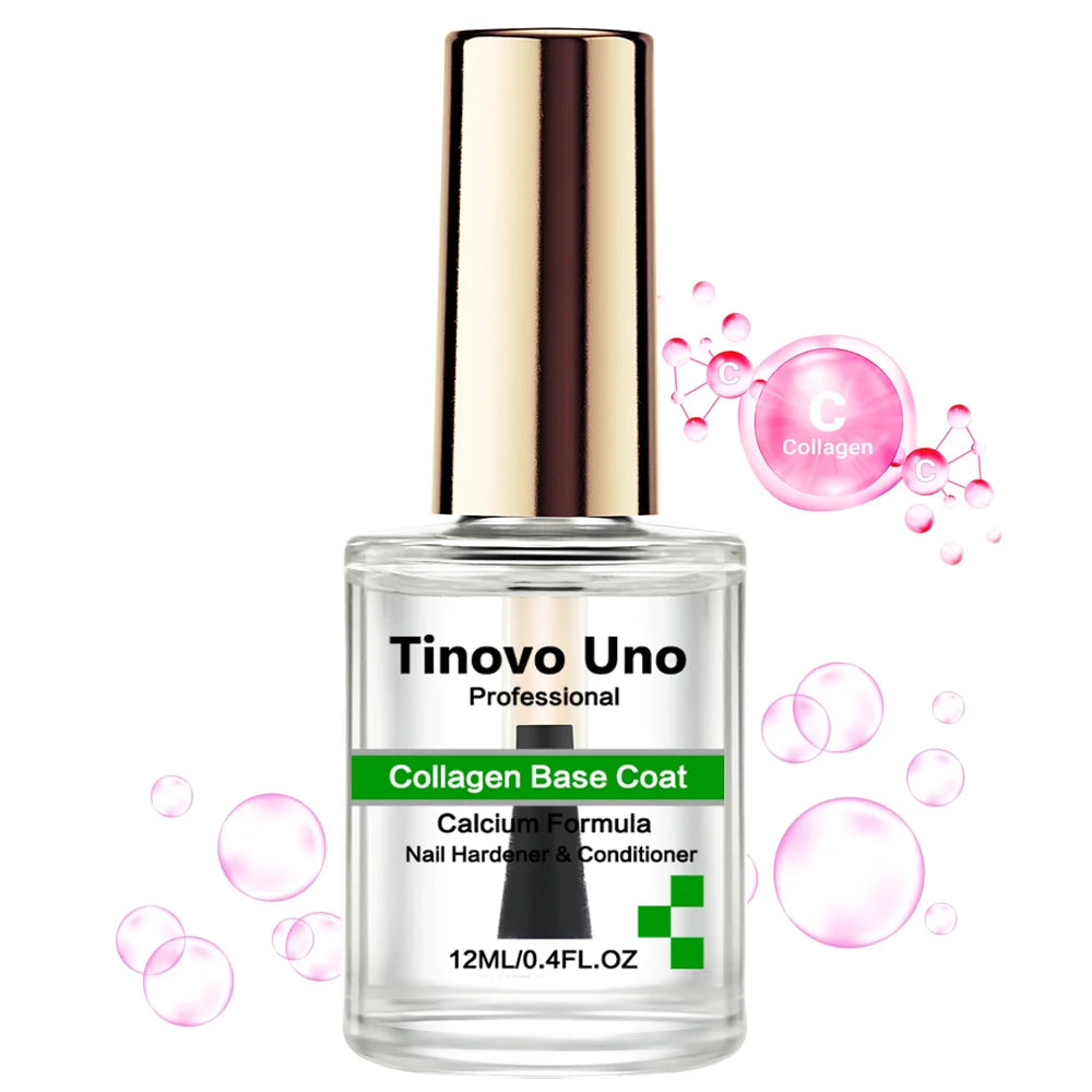 Tinovo Uno Collagen Base Coat Normal Nail Polish Clear Base Oil Air Dry Nail Hardener Strengthener Manicure Birttle Nails Care