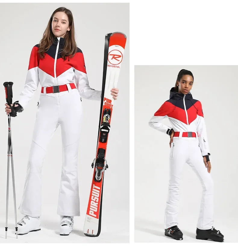2025 Winter Overalls Women Slim Fitting Ski Suit Outdoor One-Piece Jumpsuits Wind Proof Waterproof Skiing Set Snowfield Clothing