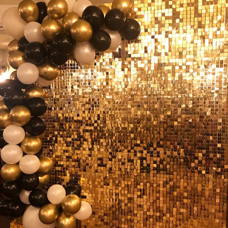 1000pc Shimmer Sequin Party Backdrop Curtain Metallic Foil Fringe Birthday Wedding Wall Decoration Photo Zone Booth Glitter Gold