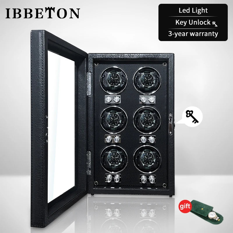 IBBETON Luxury Wood Watch Winder High-End  2 4 6 Slots Automatic Watches Box With Mabuchi Mute Motor Watch Cabinet Clock Storage