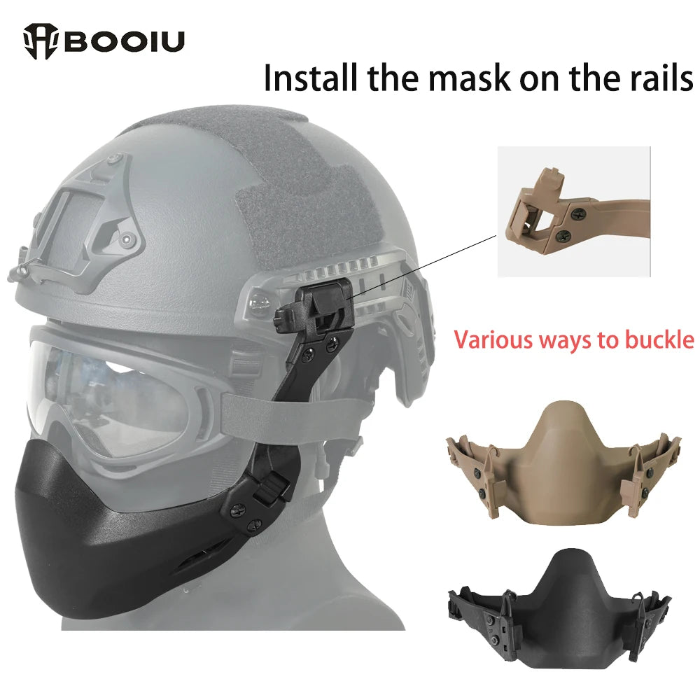 BOOIU Tactical Helmet Masks Half Face Suitable For Fast Rail Helmet Folding Nylon Mask Fit Face Airsoft Protective Helmet Masks